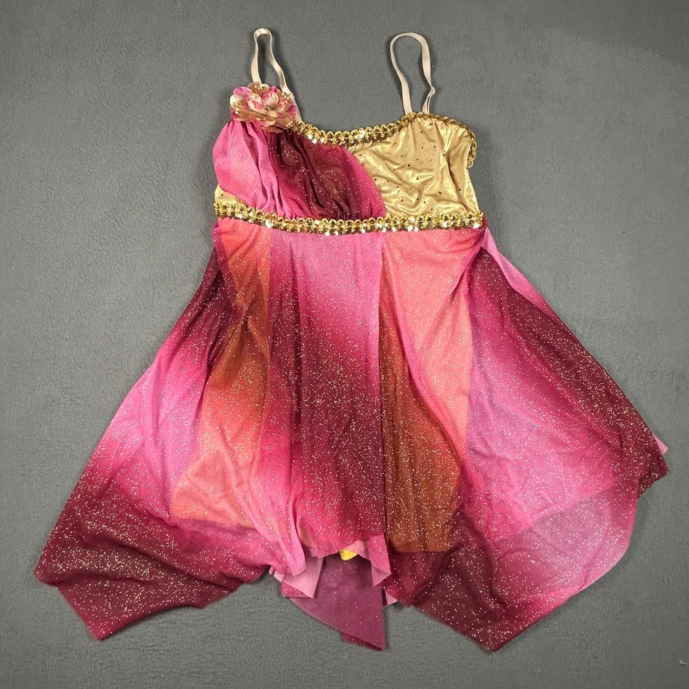 A Wish Come True Dance Costume Girls LA Pink Gold Ombre Sequin Floral Lyrical